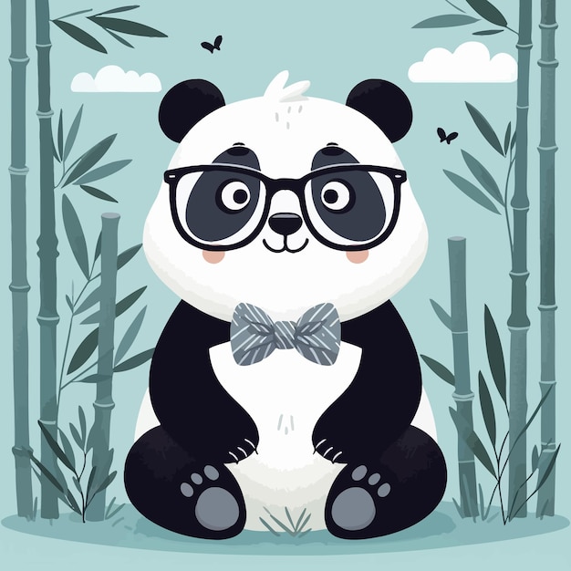 Vector een panda die een bril draagt en een strik met een strik