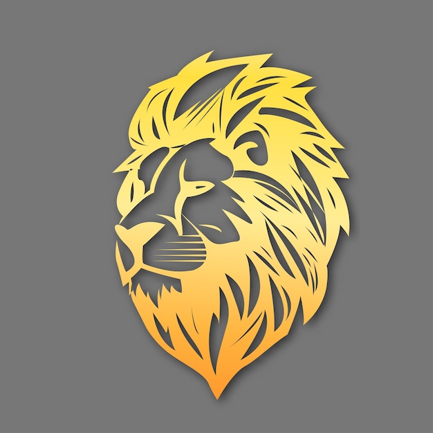 Een papiersnede van een leeuwenkop-logo met gele en oranje kleuren