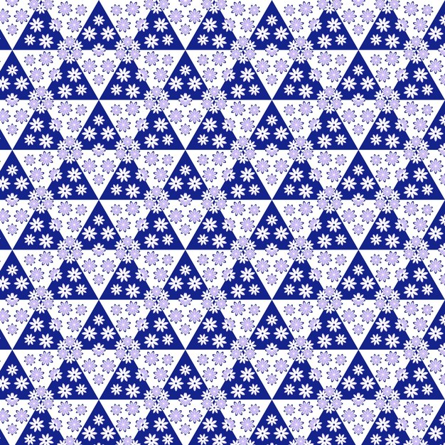 Een patroon van driehoeken met een blauw patroon op een witte achtergrond.