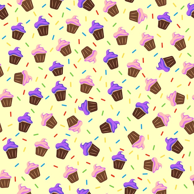 Een patroon van kleurrijke cupcakes strooi cupcakes vectorillustratie