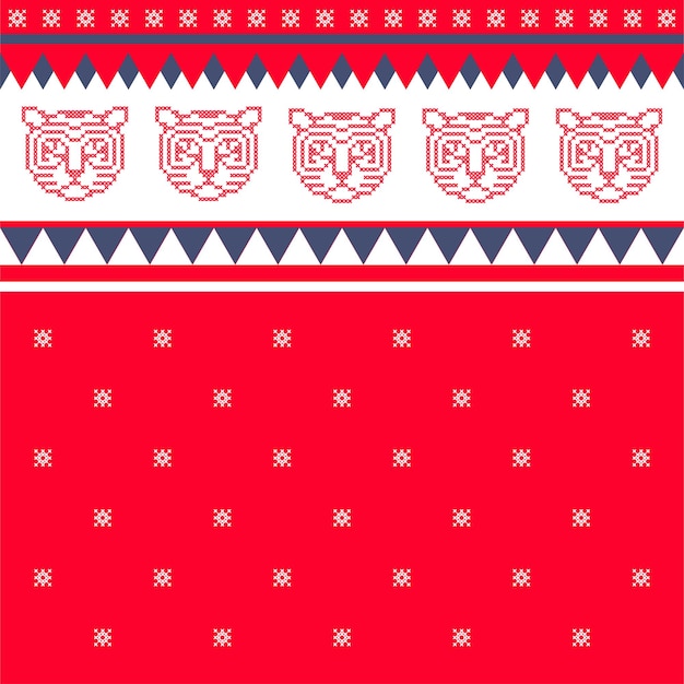 Een patroon voor een trui met kerstsneeuwvlokken en een tijger