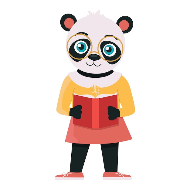 Een personage uit de collectie - schoolkinderen zijn dieren. Panda schoolmeisje in glazen.