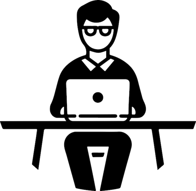 Een persoon die aan een computer werkt vector kunst illustratie zwarte kleur silhouet 21