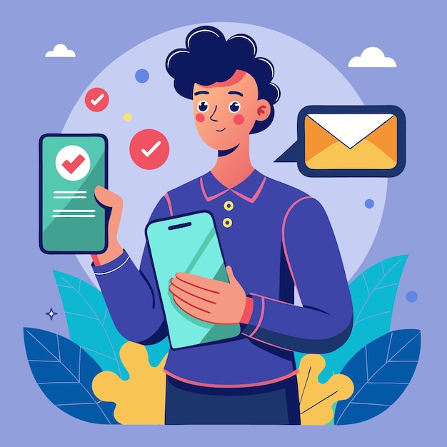 een persoon en telefoon illustratie