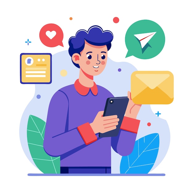 een persoon en telefoon illustratie