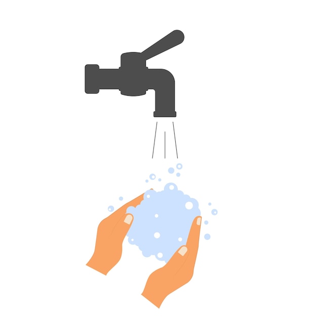 Een persoon wast zijn handen met water en zeep