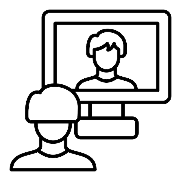 een persoon zit aan een computer met een man voor een computermonitor