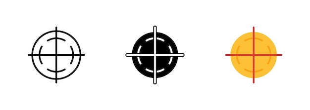 Een pictogram van een draadkruis of richtkruis dat wordt gebruikt om op een doelwit te richten in schiet- of jachtspellen of om een specifiek punt aan te geven Vectorset pictogrammen in zwarte en kleurrijke lijnstijlen geïsoleerd