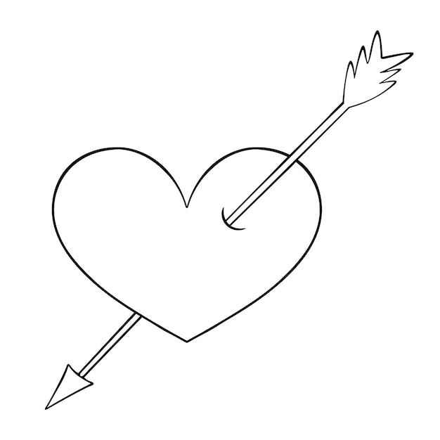 Vector een pijl doorboort het hart in doodle-stijl doel hit schattig symbool van liefde
