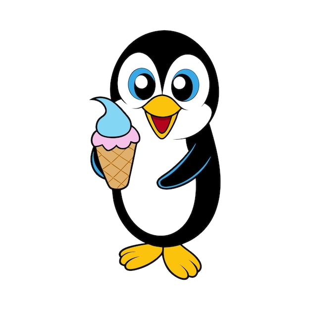 Een pinguïn met een ijsje en een pinguïn.