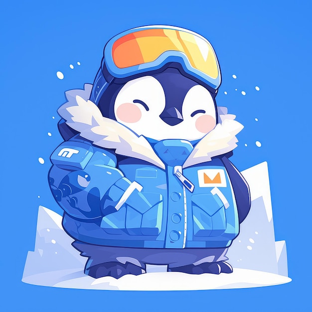 Vector een pinguïn op een snowboard cartoon stijl