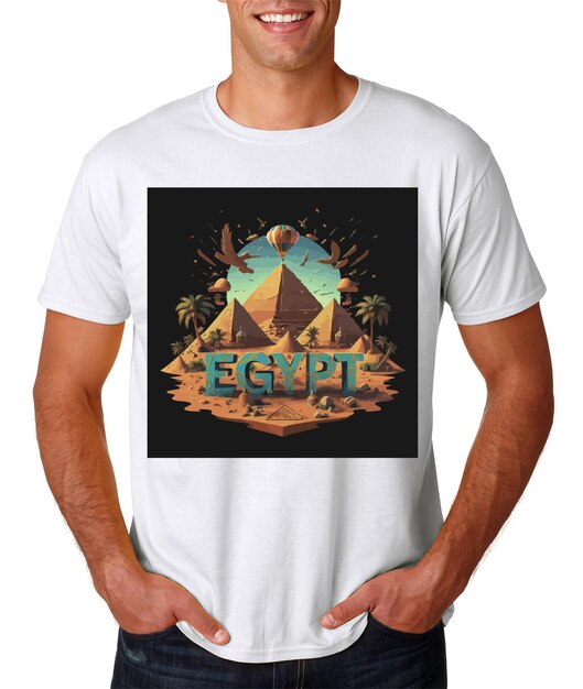 Vector een piramide en palmbomen met een luchtballon t-shirt desing ai gegenereerd