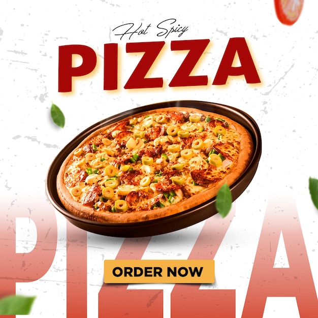 een pizza adverteert pizza en wordt weergegeven op een witte achtergrond