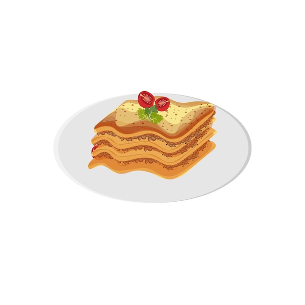 Een plakje lasagne in een witte plaat vectorillustratie