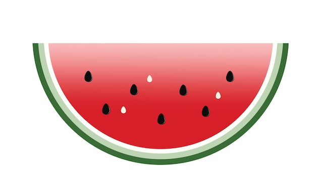 Een plakje rijpe watermeloen met zaden Halfgradiënt rood roze met groene schil geïsoleerde vector