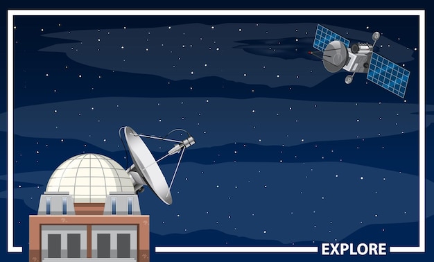 Een planetarium met satelliet in de nachtelijke hemel