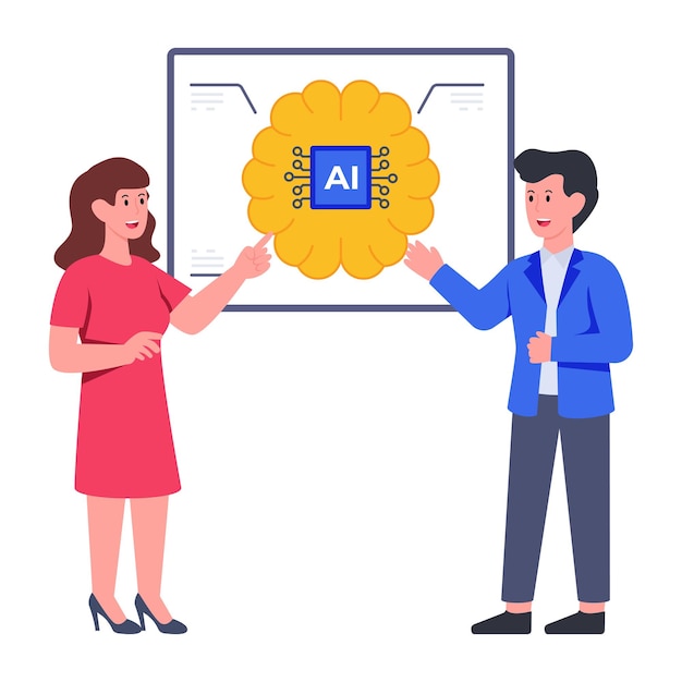 Een plat ontwerppictogram dat het concept van ai mind symboliseert