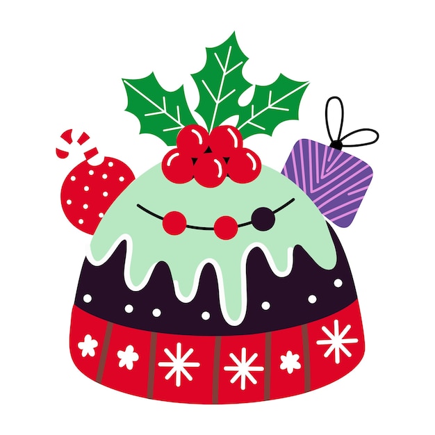 Een platte sticker van kerstpudding