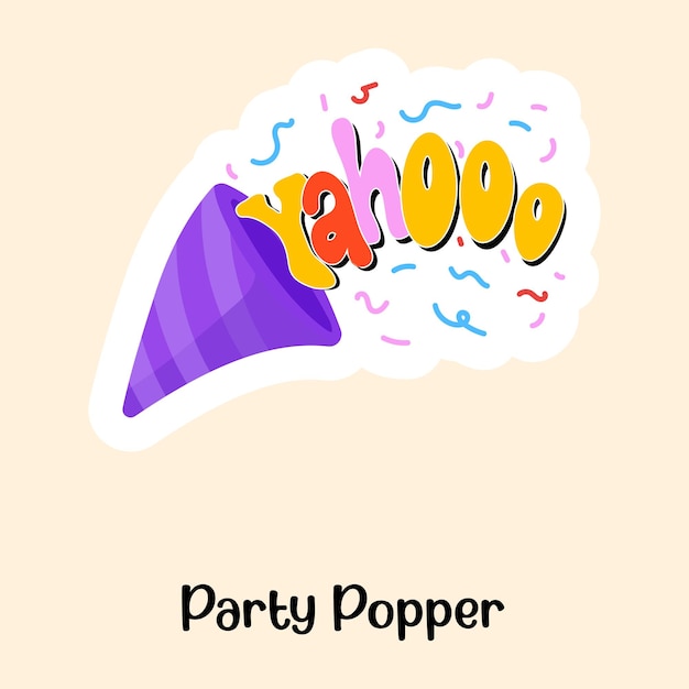 Een platte sticker van party popper feestviering