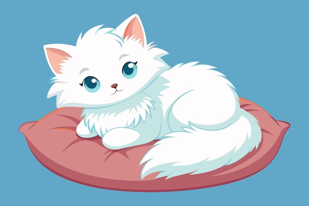 Een pluizige witte kitten geknuffeld op een kussenvector.