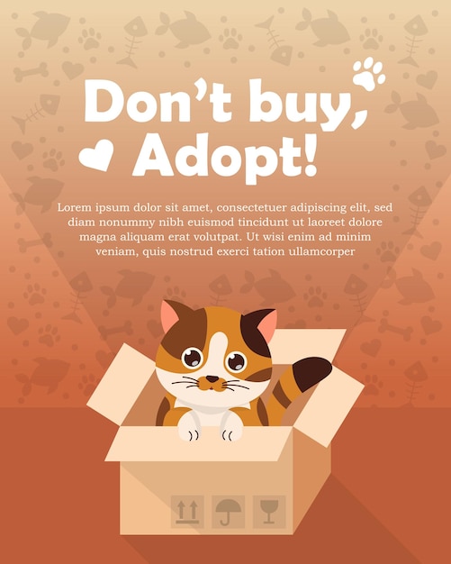 Een poster koop geen pictogram vectorillustratie Huisdier adoptie op geïsoleerde achtergrond Kat in doos teken concept