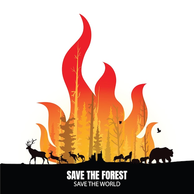 Vector een poster met de tekst 'red het bos'.