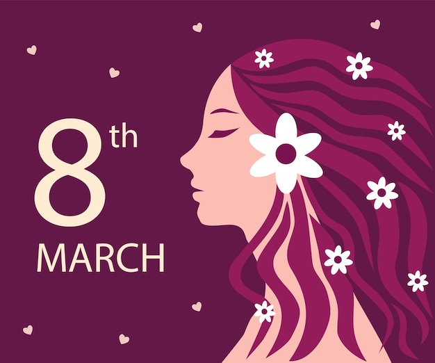 Een poster voor 8 maart mooie vrouw met pluizig kapsel