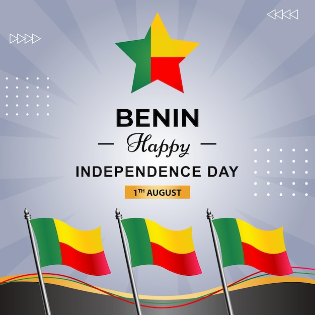 Een poster voor de gelukkige onafhankelijkheidsdag van Benin met vlaggen erop.
