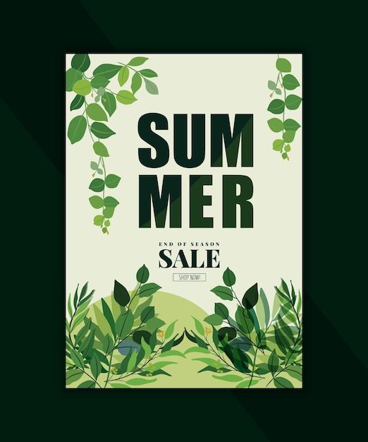 Een poster voor de zomeruitverkoop met groene planten.