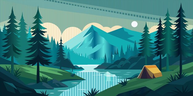 Vector een poster voor een bergmeer met een berglandschap op de achtergrond