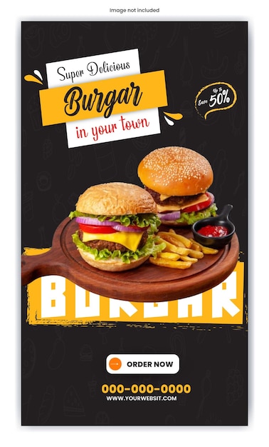 een poster voor een burgerrestaurant genaamd burgers met een sticker dat zegt burgers erin