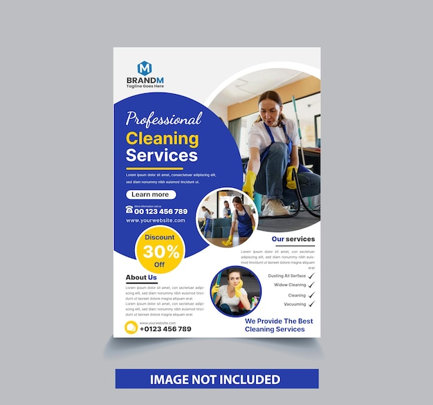 Een poster voor een schone dienst wordt op een blauwe achtergrond weergegeven