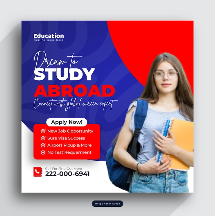 Vector een poster voor een student die een klas studeert toont een student in blauwe spijkerbroek