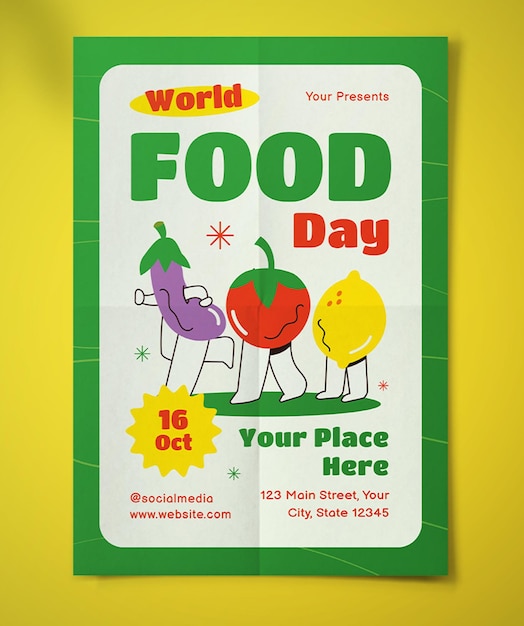 Vector een poster voor een voedseldag die te zien is.