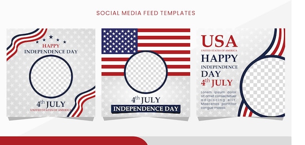 Een poster voor feedsjablonen voor sociale media met een vlag en de woorden onafhankelijkheidsdag erop.