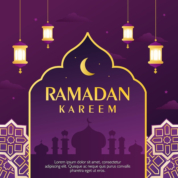 Een poster voor ramadan kareem met een lantaarn en een spandoek voor ramadan.