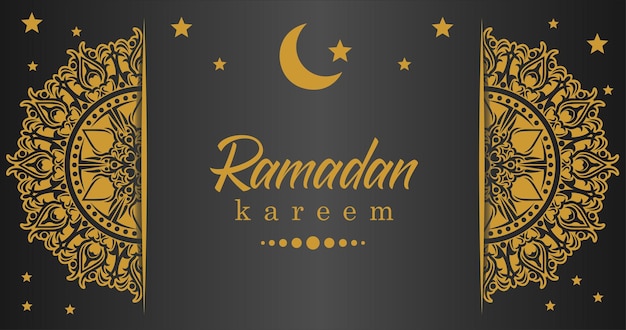 Een poster voor ramadan kareem met een maan en sterren.