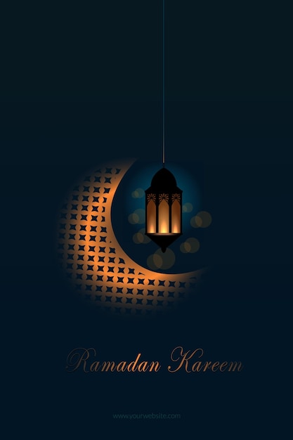 Een poster voor ramadan kareem met een maansikkel en de woorden ramadan kareem erop