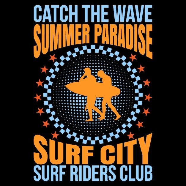 Een poster voor surf city surf rider club met de tekst surf city.