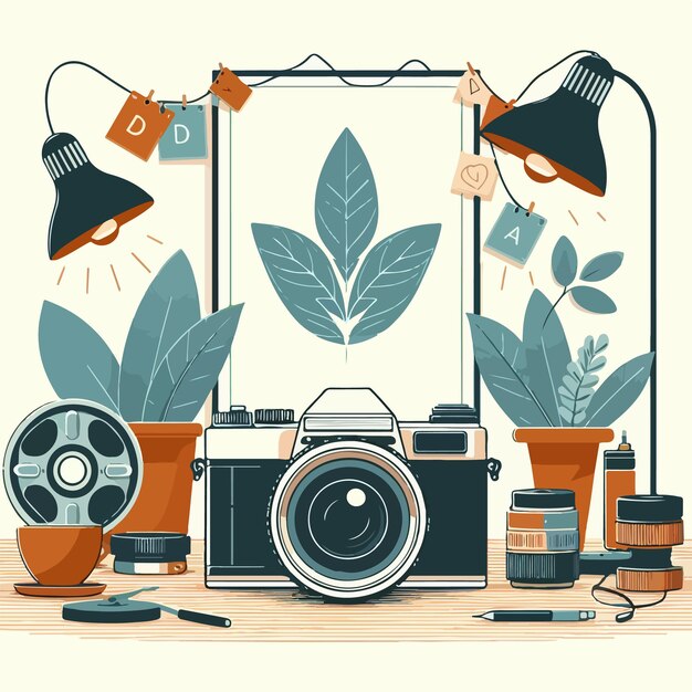 Vector een prachtige camera illustratie geïsoleerd wereldfotografie dag concept