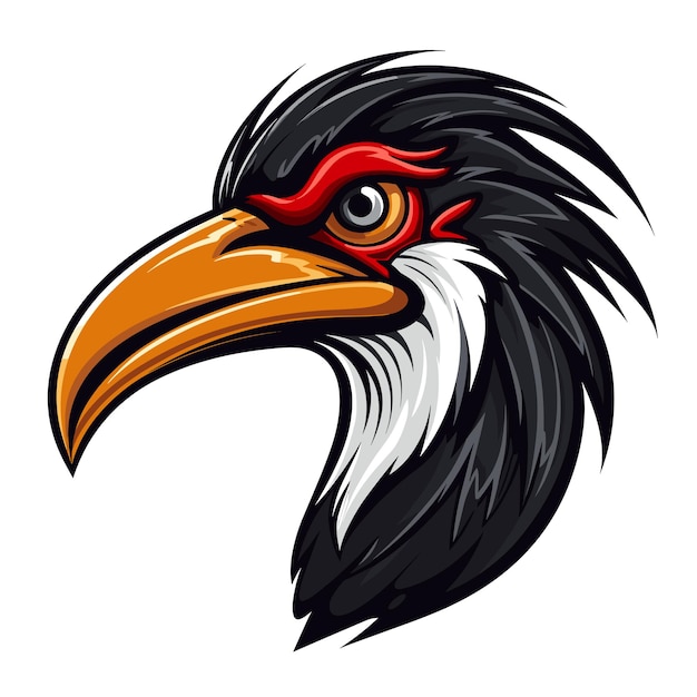 Een premium mascotte logo van Abessijnse grondhoornbill met witte achtergrond