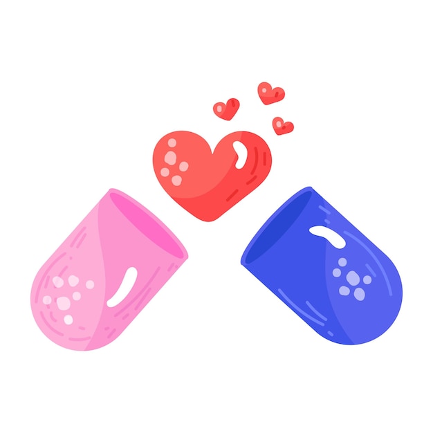 Een premium plat stickerpictogram van liefdesdosis