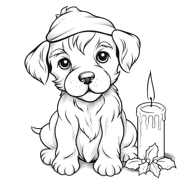 Vector een puppy met een kerstkaars kaars feestelijke kleurbladen vector