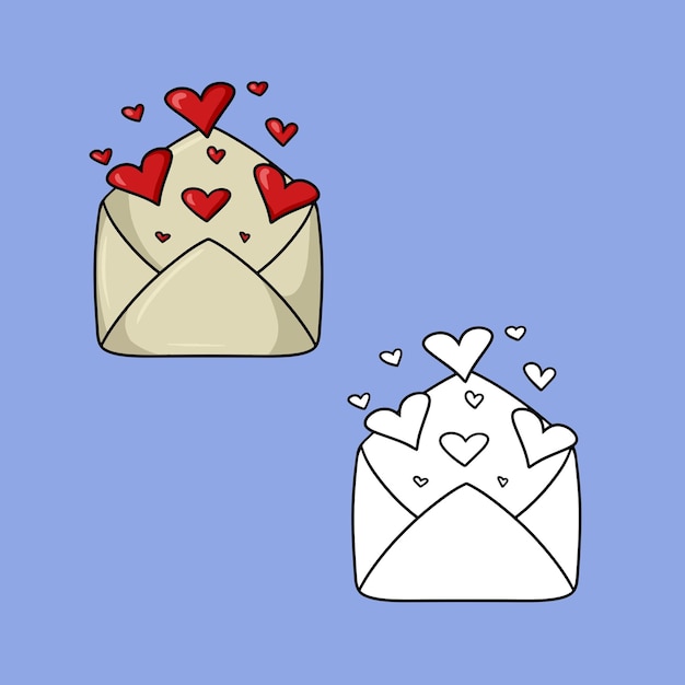 Een reeks afbeeldingen een romantische open envelop met hartjes een brief voor een liefdesverklaring cartoon