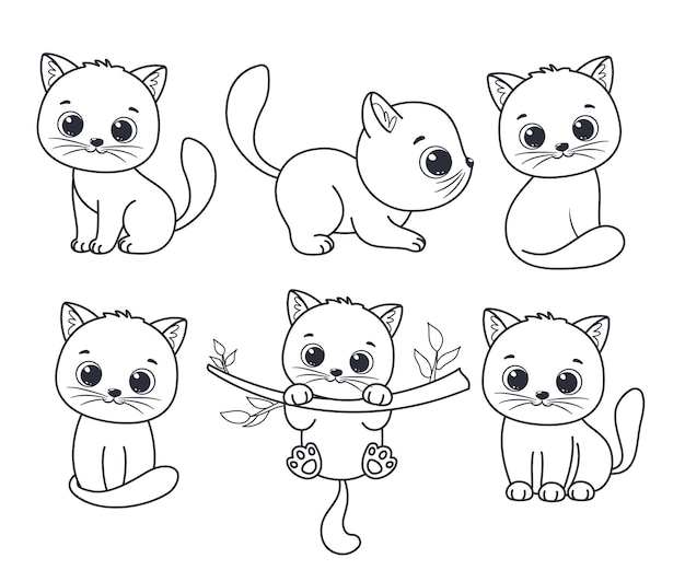 Een reeks contouren van schattige kittens Vectorillustratie van een cartoon