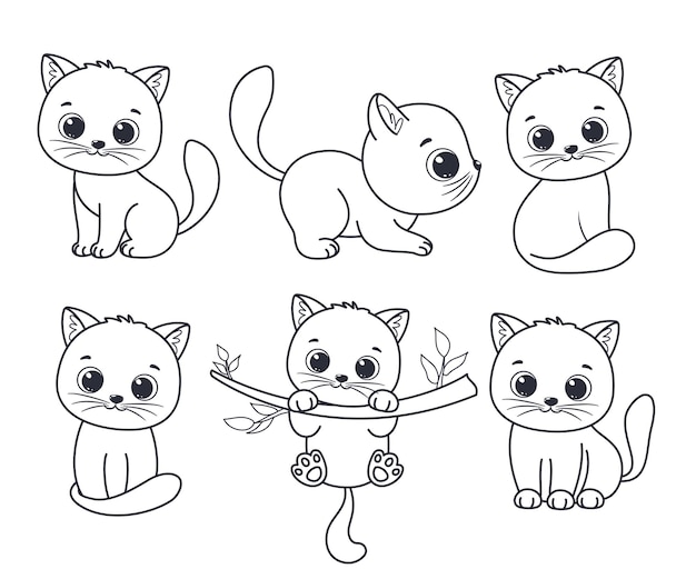 Een reeks contouren van schattige kittens vectorillustratie van een cartoon