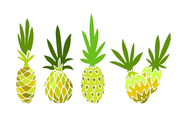 Een reeks decoratieve groene ananassen vectorillustratie