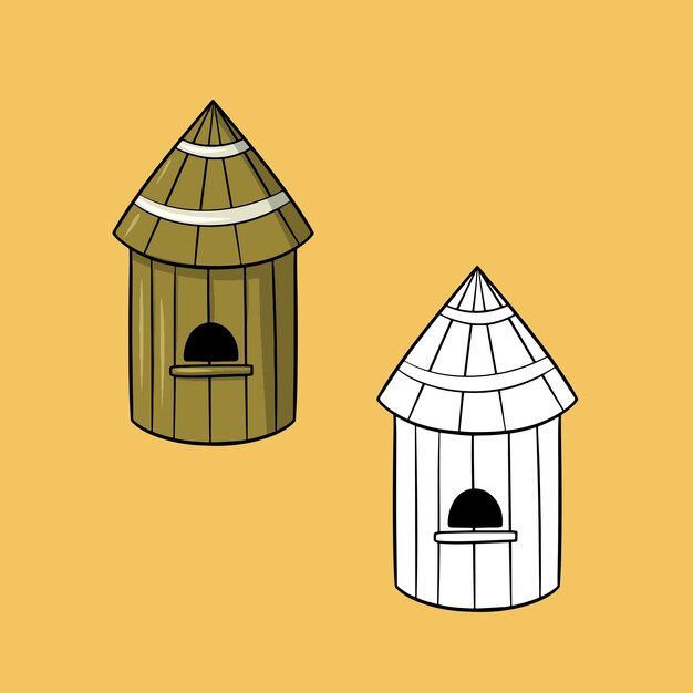 Een reeks foto's een houten huis voor bijen honing collectie vectorillustratie in cartoon-stijl