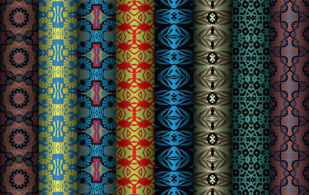 Een reeks kleurrijke patronen voor het verzamelen van textiel naadloze geometrische herhaalde patronen desig