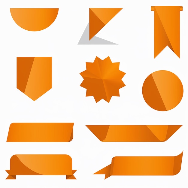 Een reeks levendige oranje vlaggen en badges in verschillende vormen en stijlen